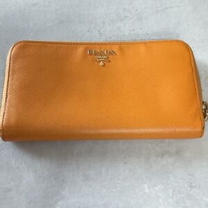 Prada Saffiano Leather Wallet in Orange